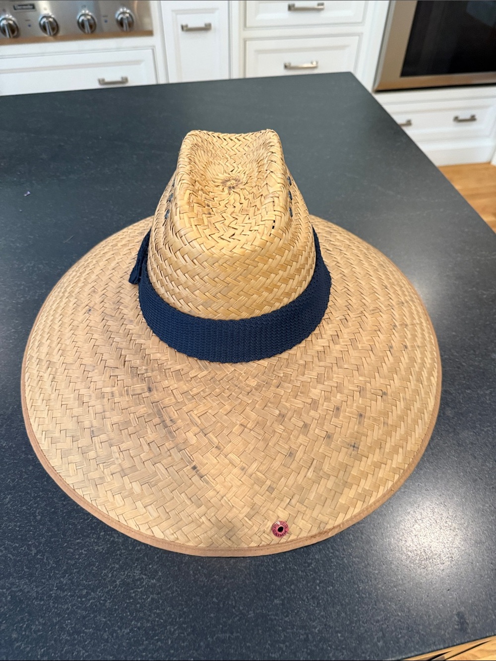 Peter Grimm Straw Sun Hat with Navy Band extra wide brim